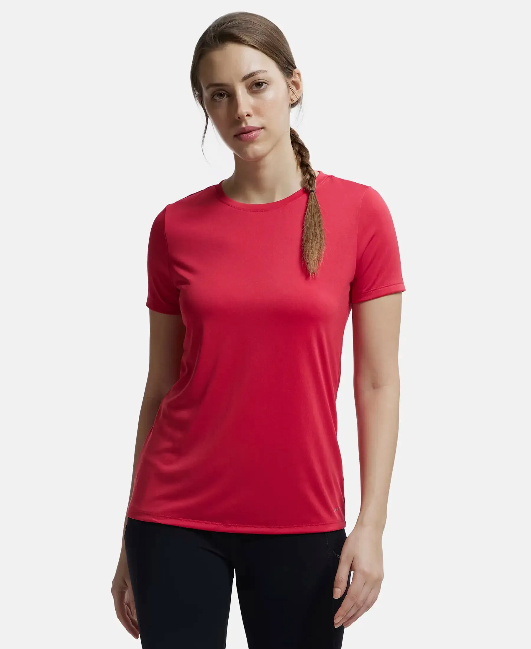 Microfiber Polyester Fabric Relaxed Fit Solid Round Neck Half Sleeve T-Shirt - Virtual Pink