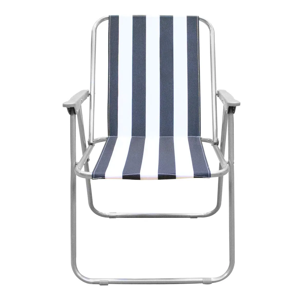 Milestone 12100 Classic Striped Beach Chair/Holiday Deckchair/Blue and White Striped / L52 x W47 x H75cm