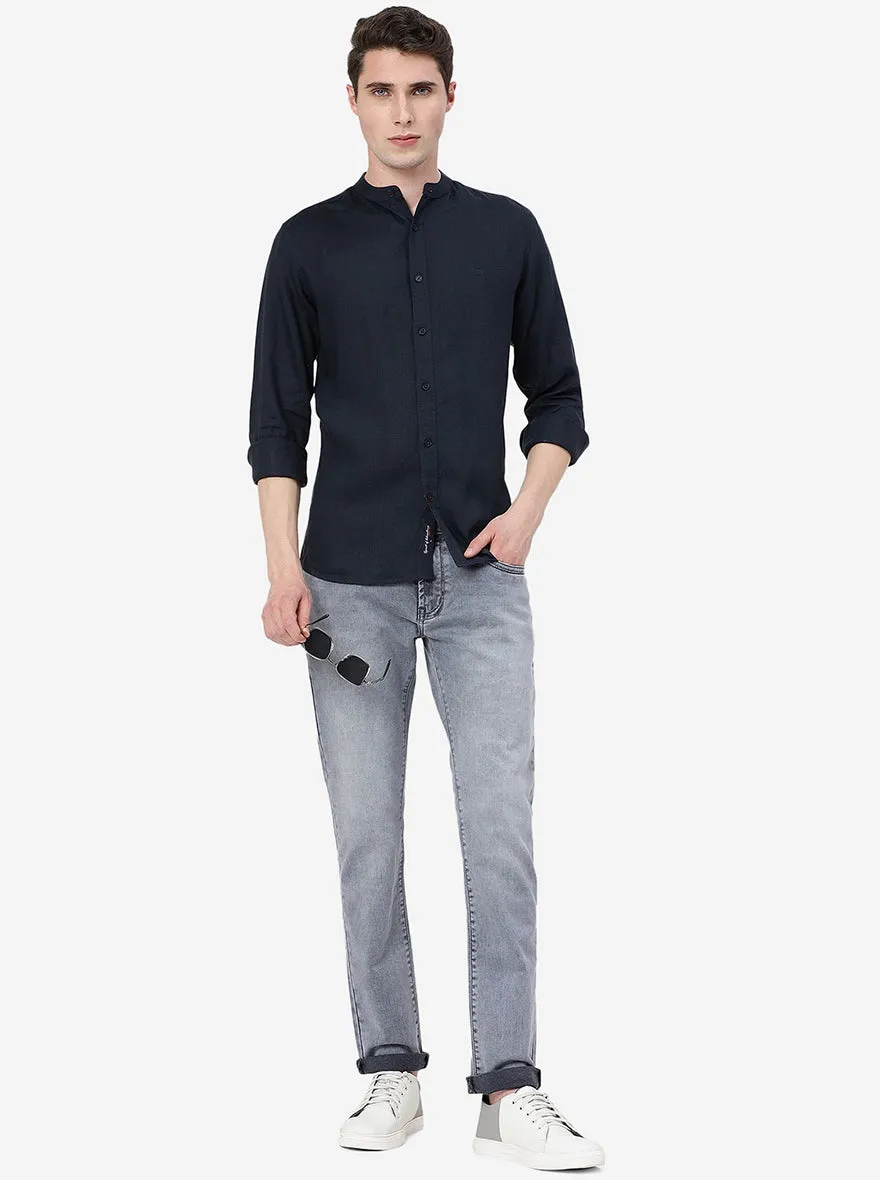 Navy Blue   Solid Slim Fit Casual Shirt | JadeBlue