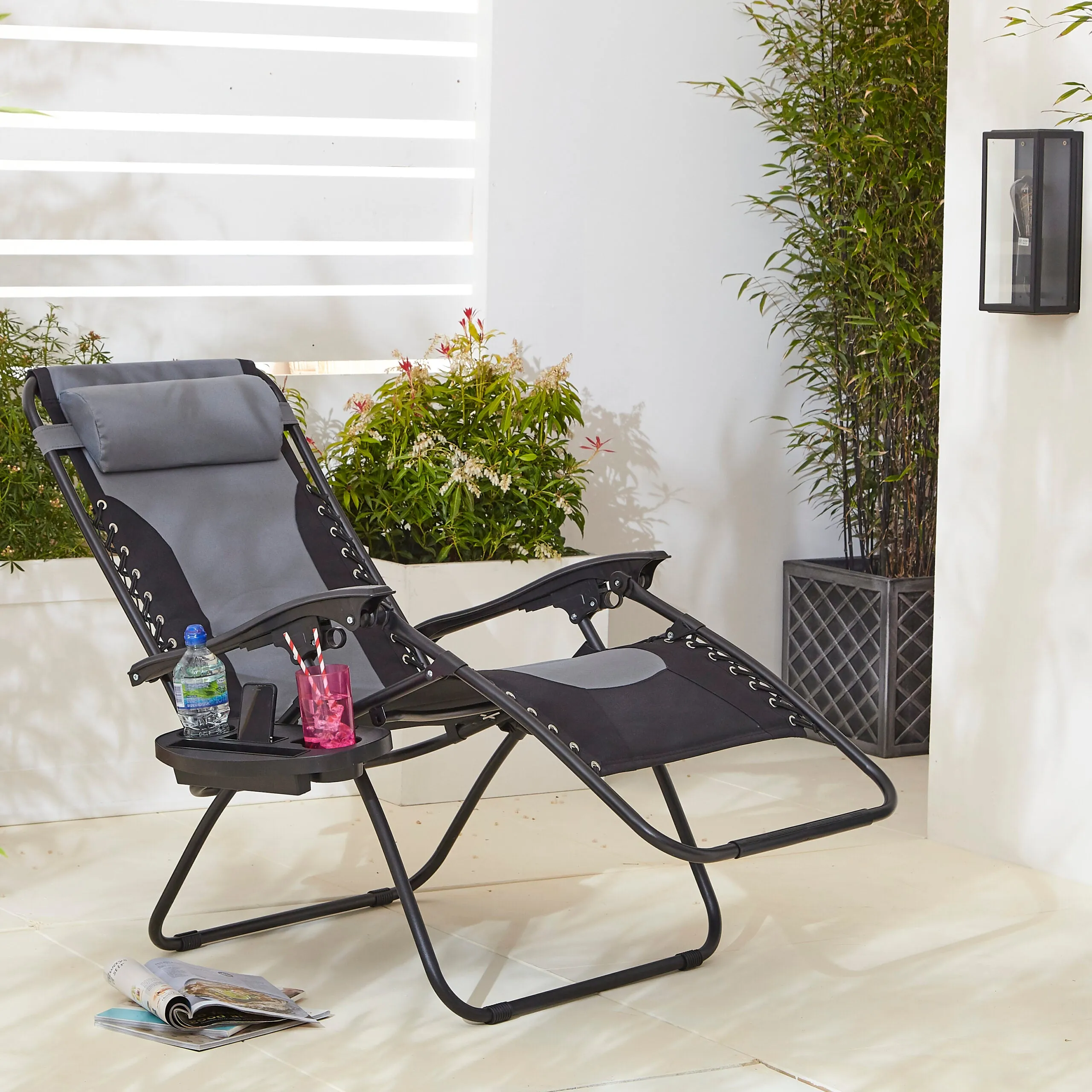 Neo Pair of Grey Outdoor Zero Gravity XL Sun Loungers