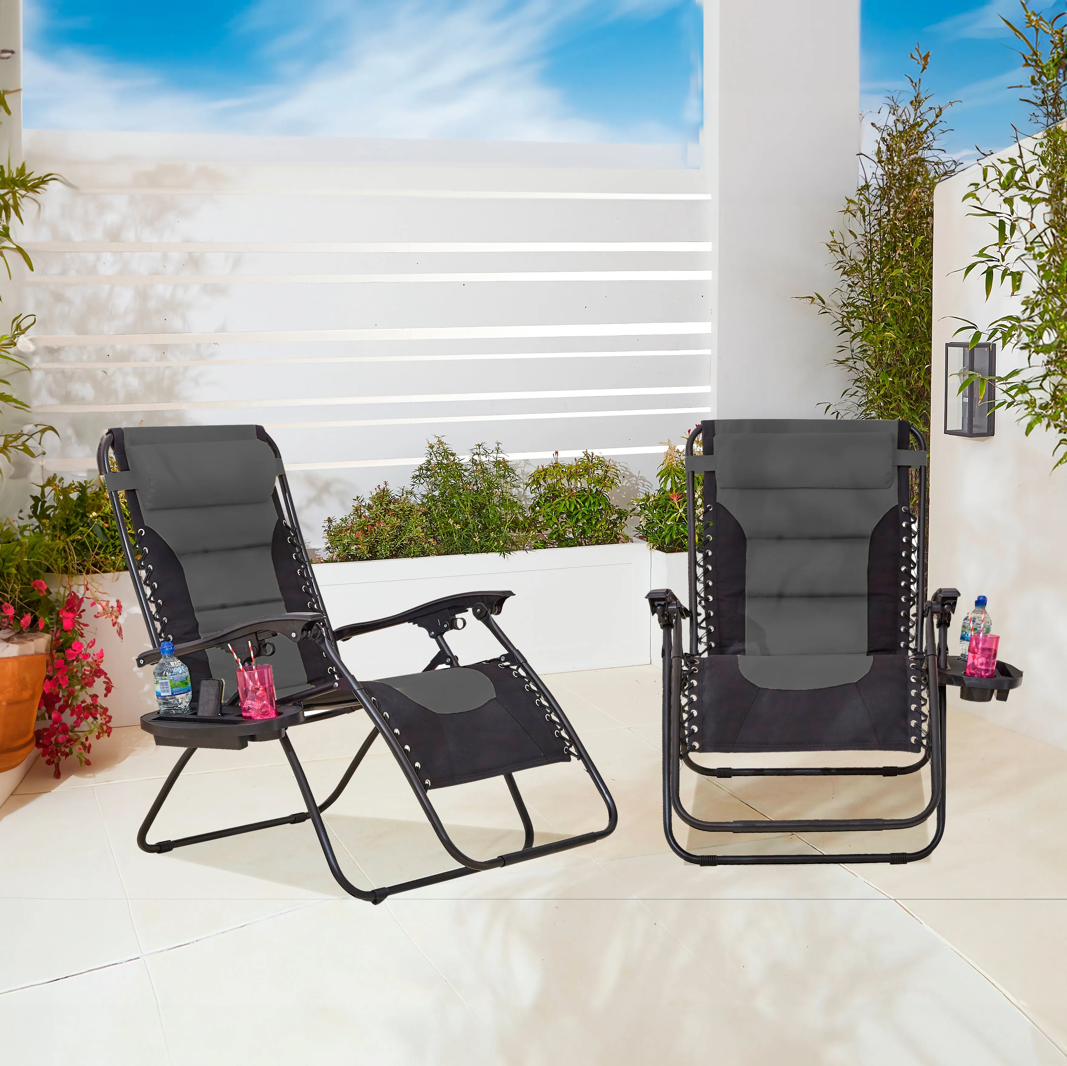 Neo Pair of Grey Outdoor Zero Gravity XL Sun Loungers