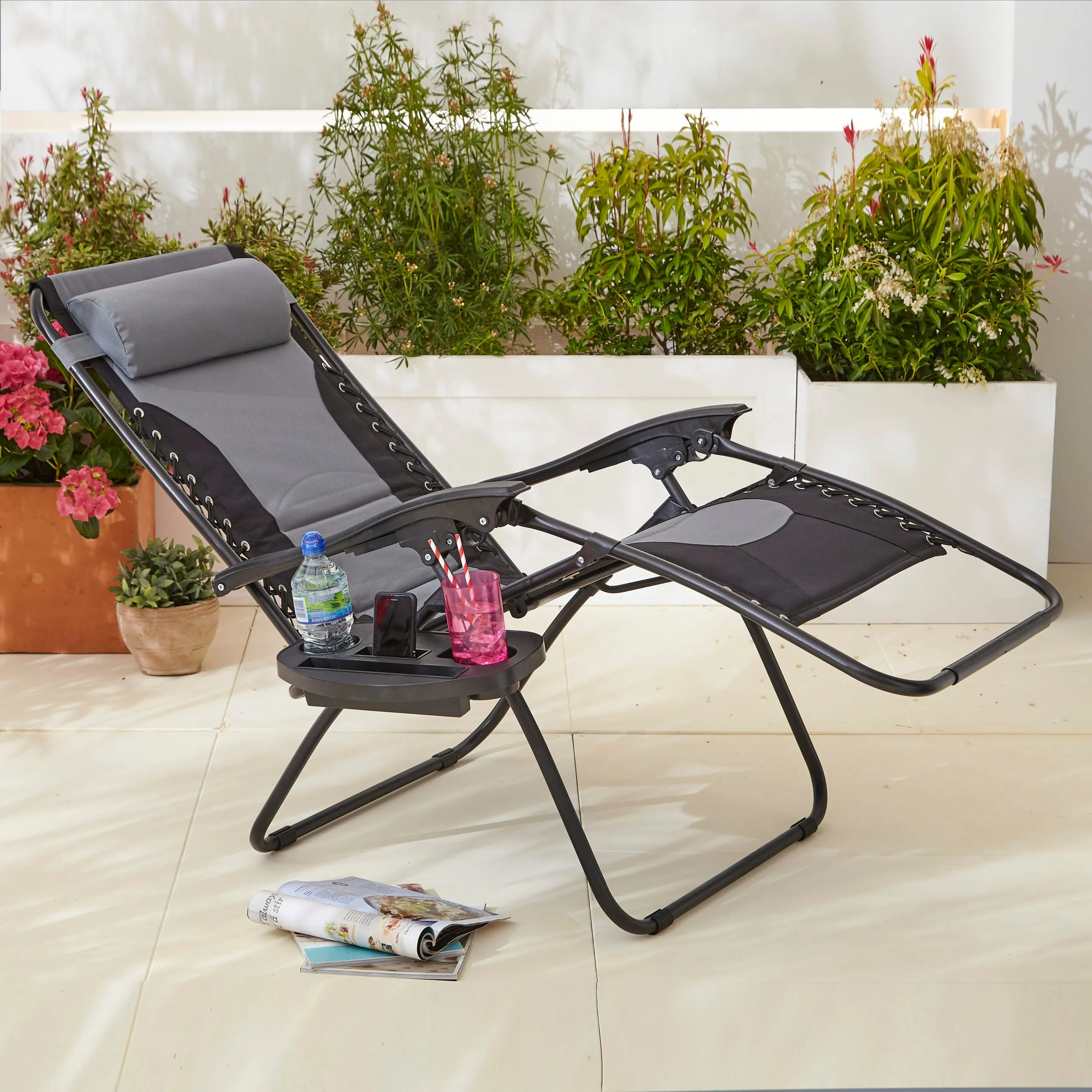 Neo Pair of Grey Outdoor Zero Gravity XL Sun Loungers