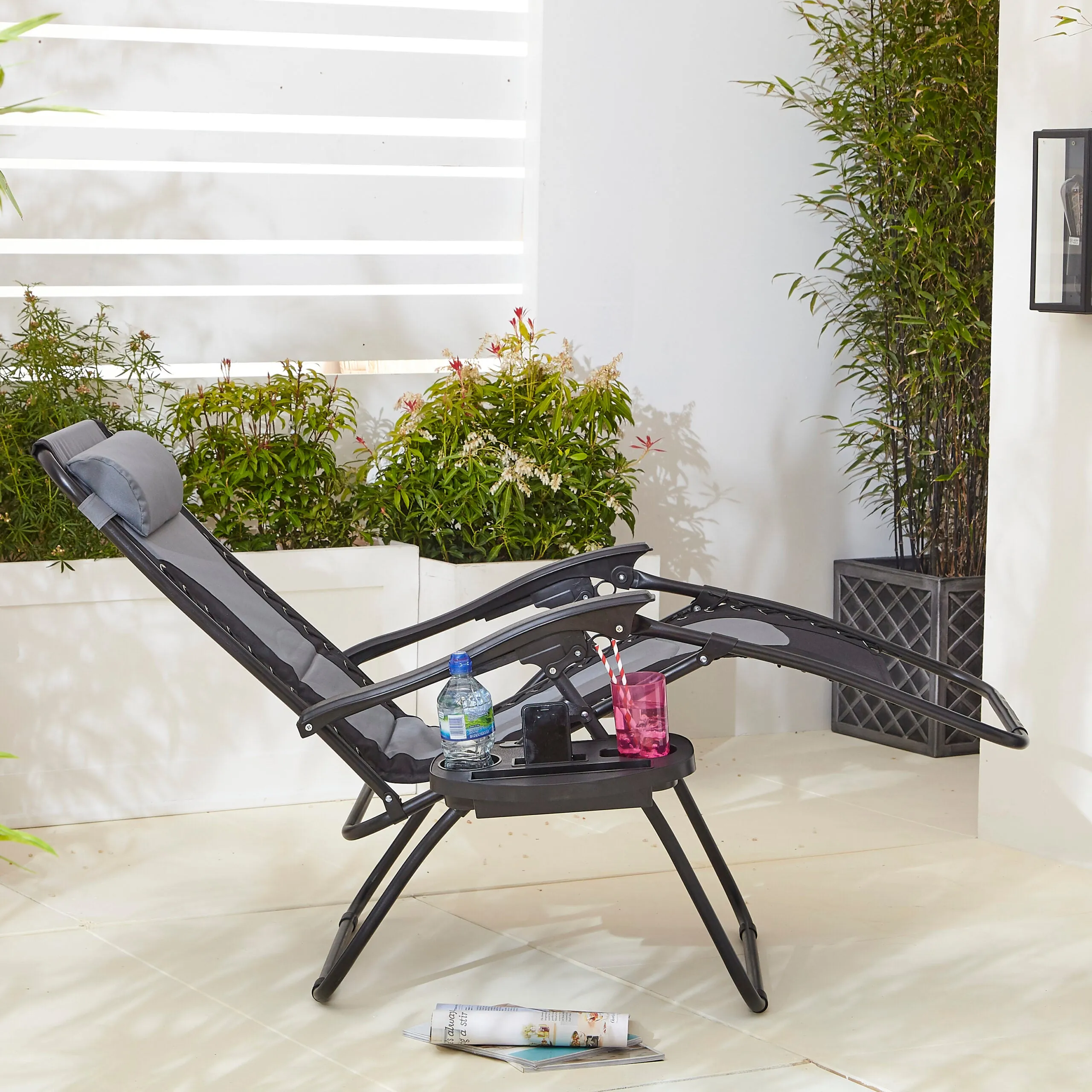 Neo Pair of Grey Outdoor Zero Gravity XL Sun Loungers