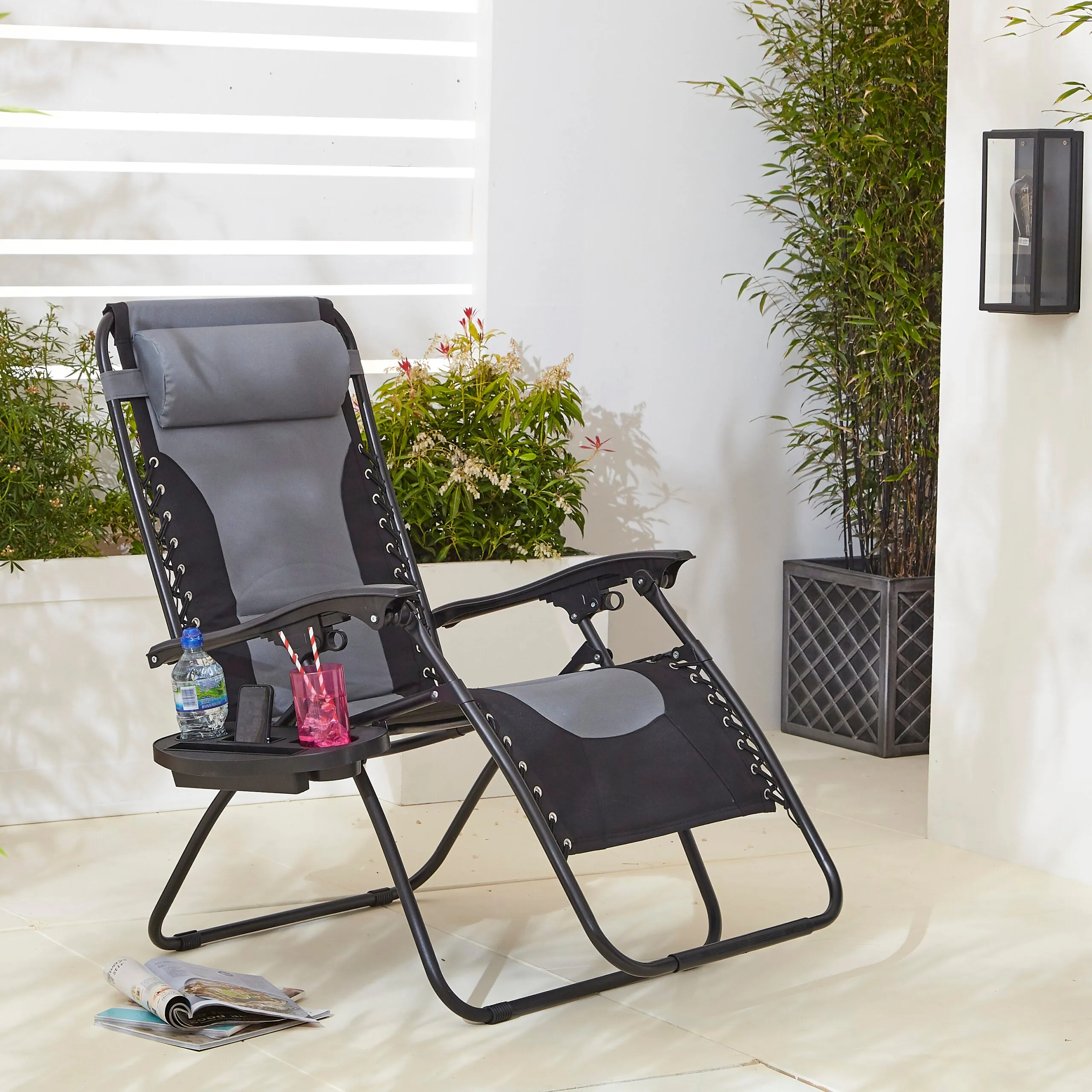 Neo Pair of Grey Outdoor Zero Gravity XL Sun Loungers