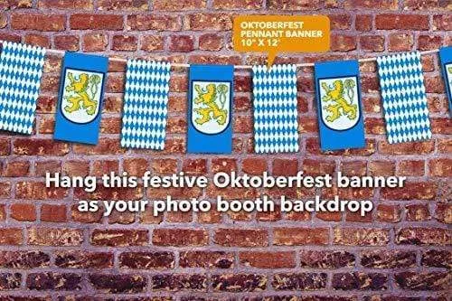 Oktoberfest Party Photo Booth Kit - Pre-Assembled Props and Bavarian Flag Background Banner Selfie Station Supplies