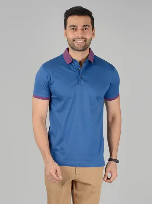 Olympic Blue Solid Slim Fit Polo T-Shirt | JadeBlue