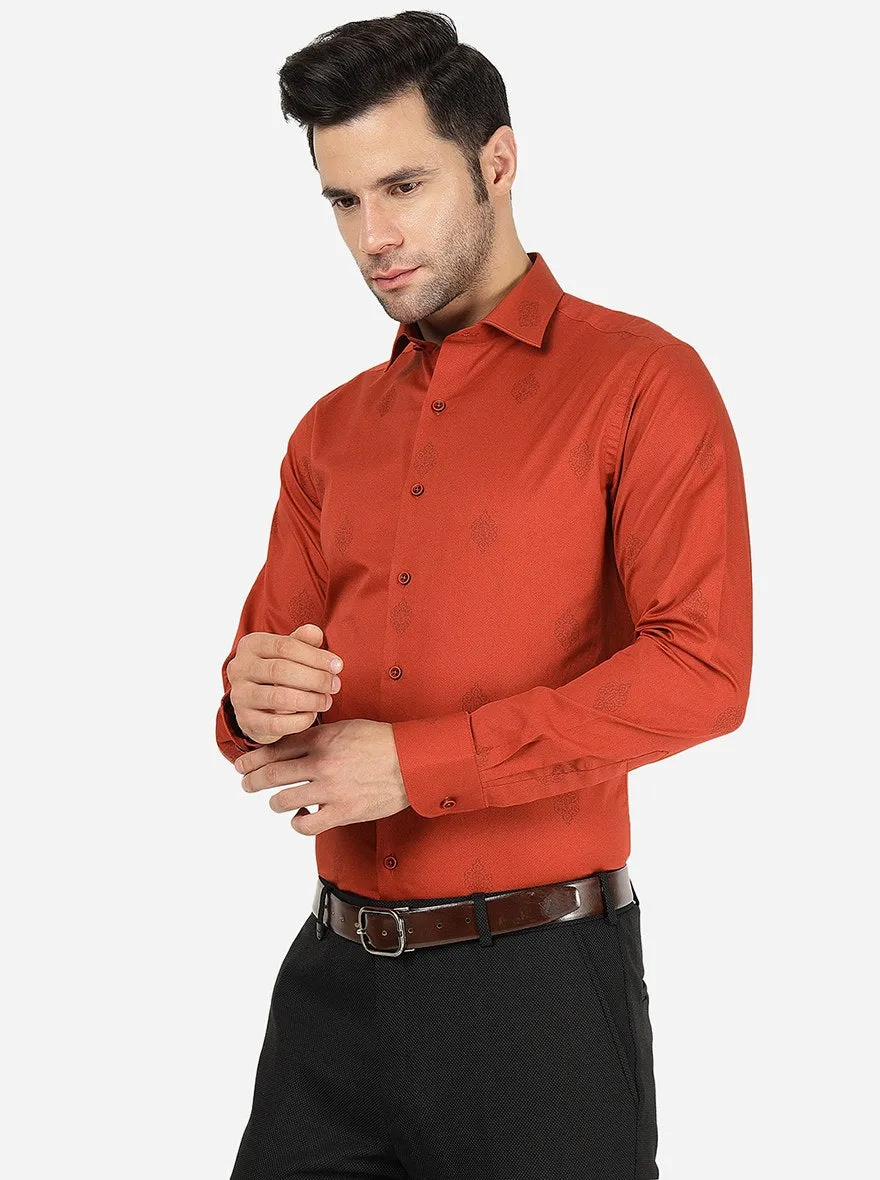 Orange Printed Slim Fit Party Wear Shirt | JB Studio