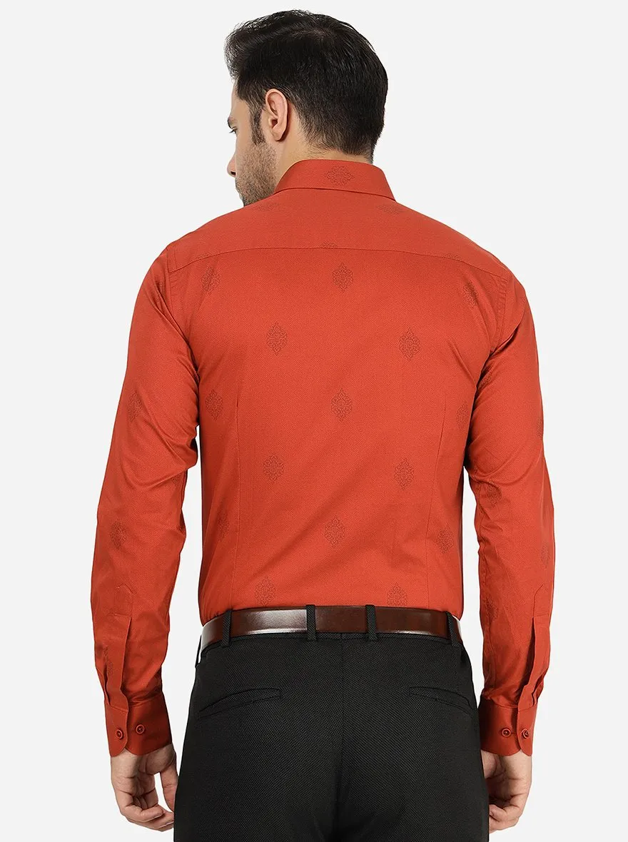 Orange Printed Slim Fit Party Wear Shirt | JB Studio