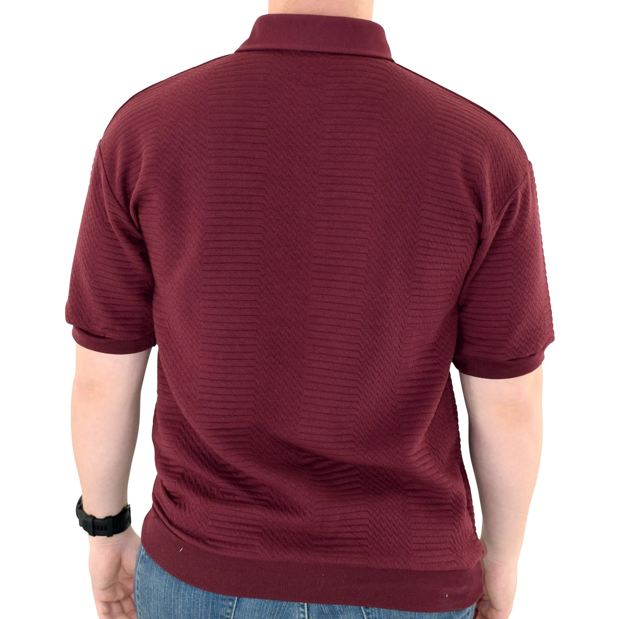 Palmland Solid French Terry Short Sleeve Banded Bottom Polo Shirt 6090-720 Big and Tall - Burgundy