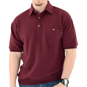 Palmland Solid French Terry Short Sleeve Banded Bottom Polo Shirt 6090-720 Big and Tall - Burgundy