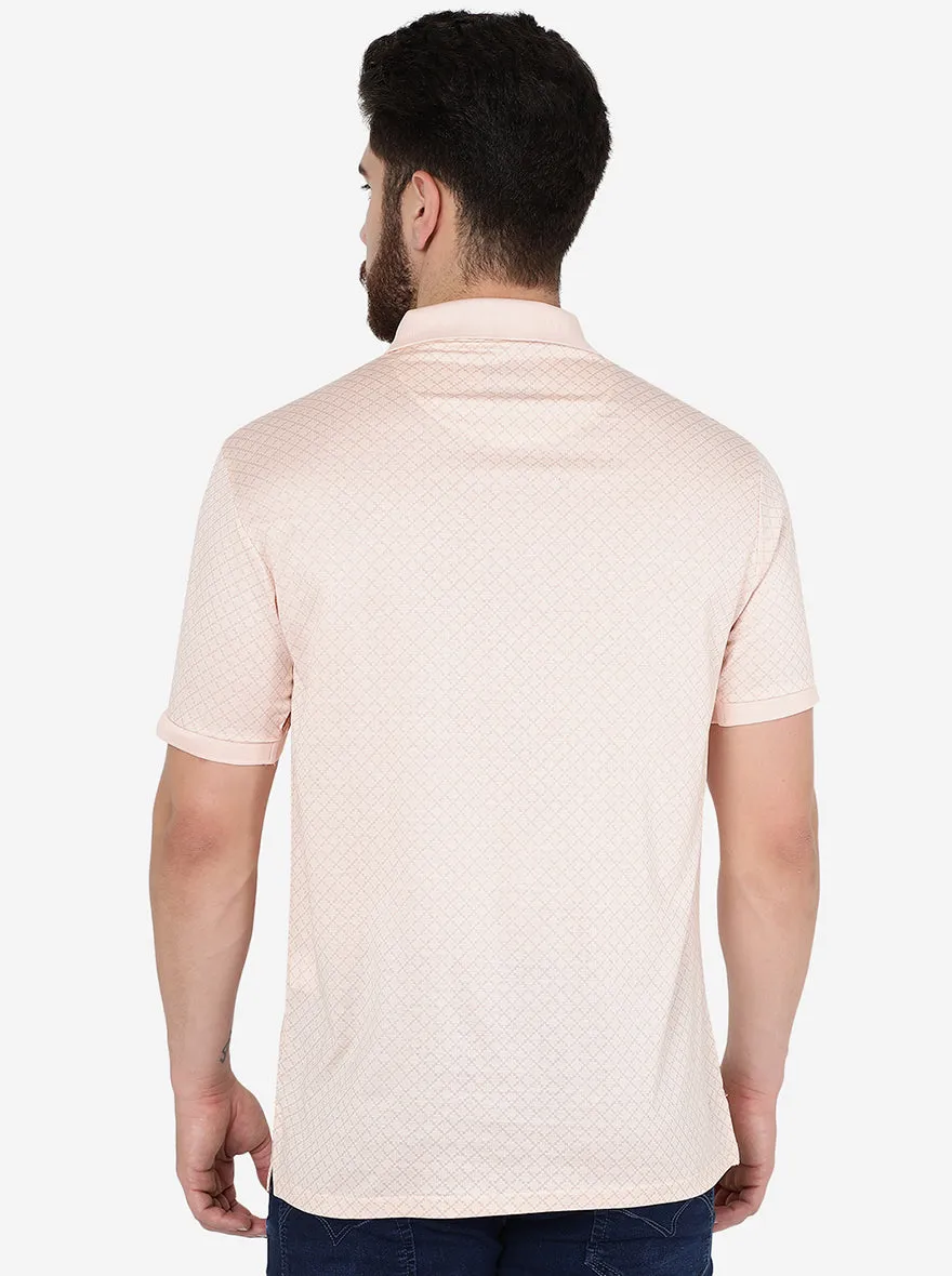 Peach Printed Slim Fit Polo T-Shirt | JadeBlue