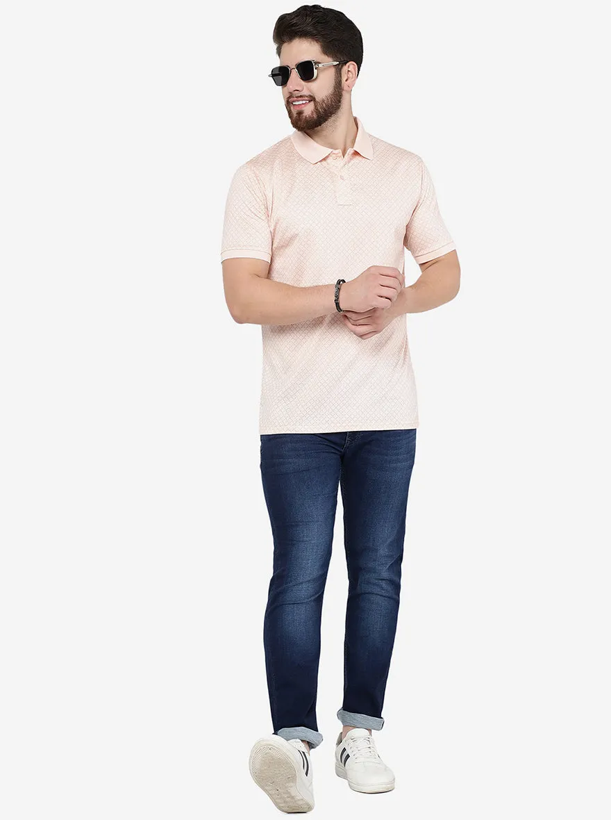 Peach Printed Slim Fit Polo T-Shirt | JadeBlue