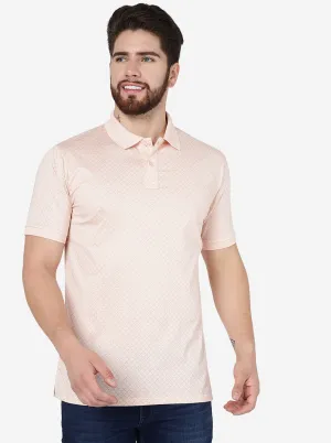 Peach Printed Slim Fit Polo T-Shirt | JadeBlue