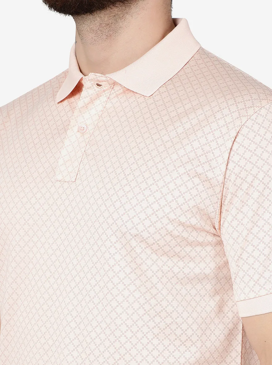 Peach Printed Slim Fit Polo T-Shirt | JadeBlue