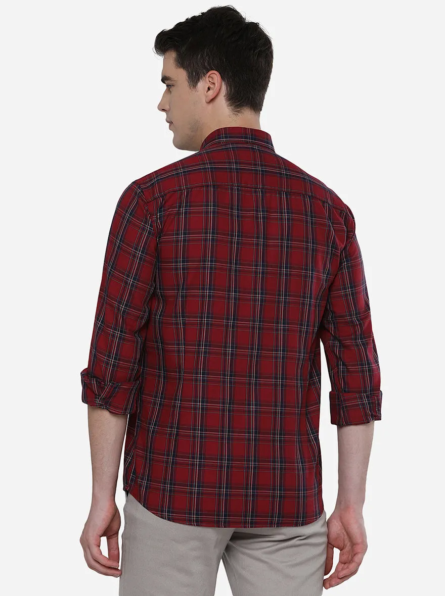 Ruby Wine Checked Slim Fit Casual Shirt | Greenfibre