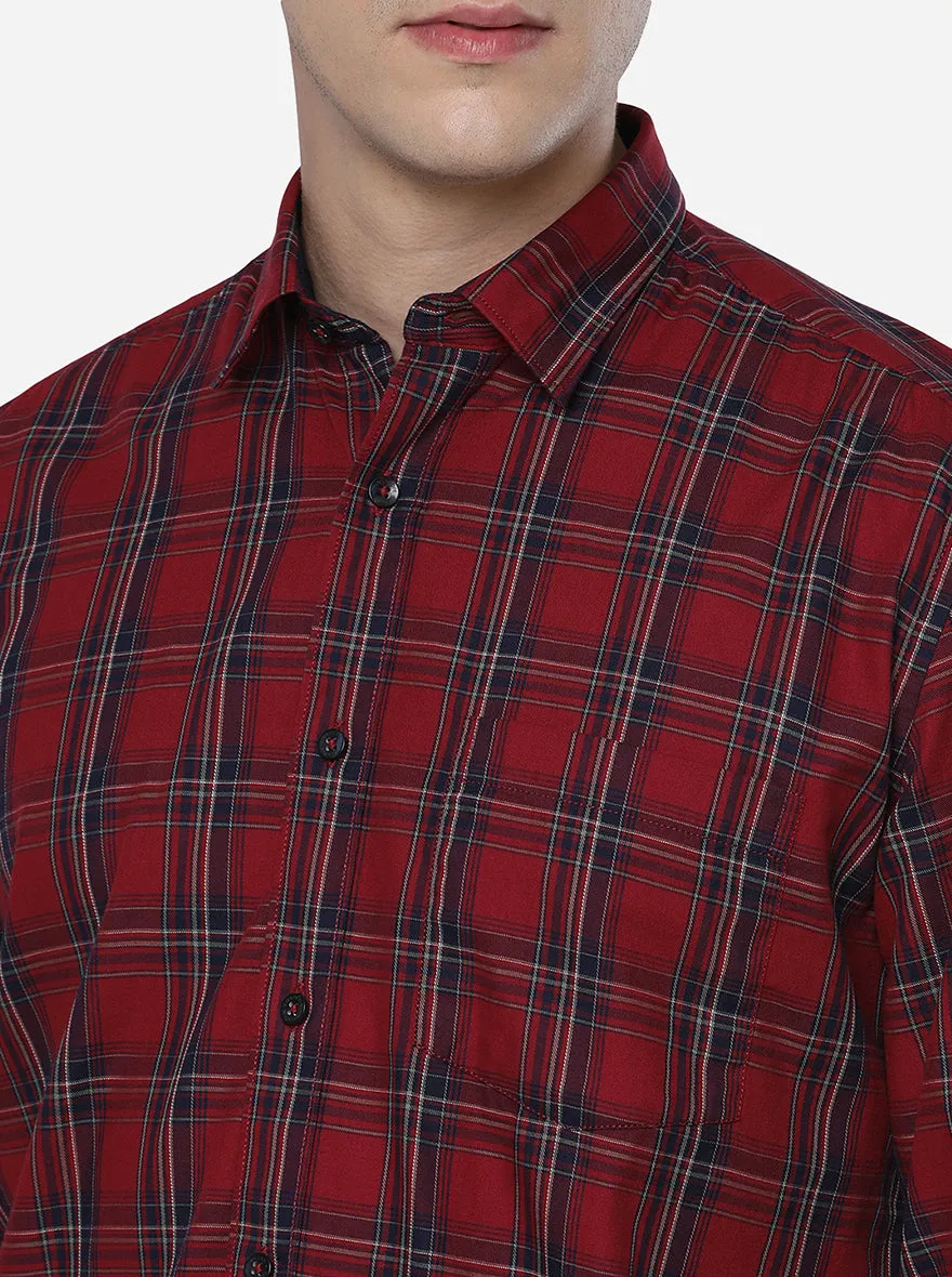 Ruby Wine Checked Slim Fit Casual Shirt | Greenfibre