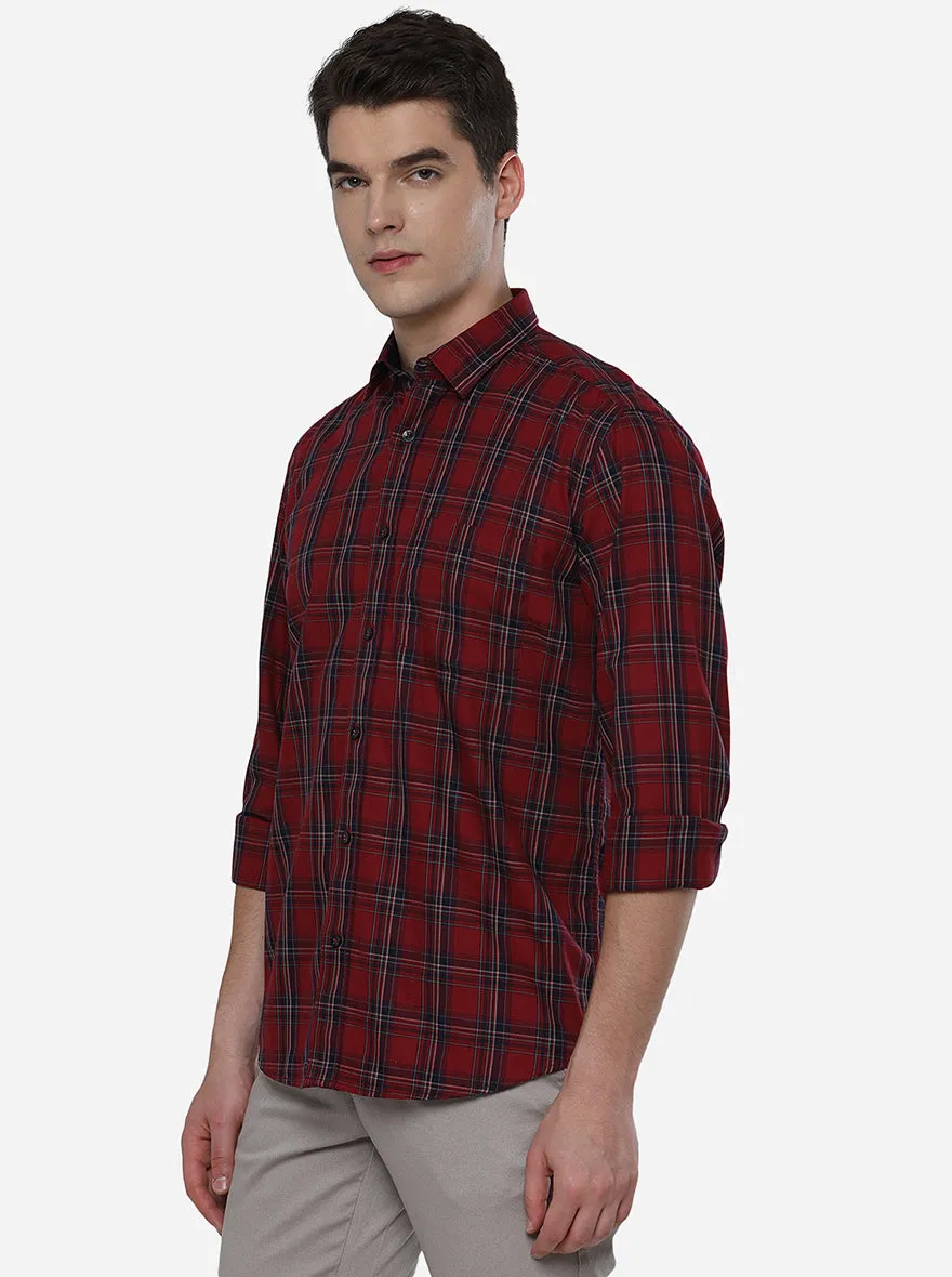 Ruby Wine Checked Slim Fit Casual Shirt | Greenfibre