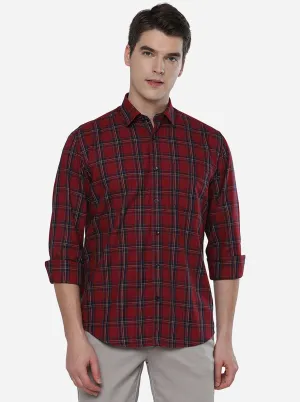 Ruby Wine Checked Slim Fit Casual Shirt | Greenfibre