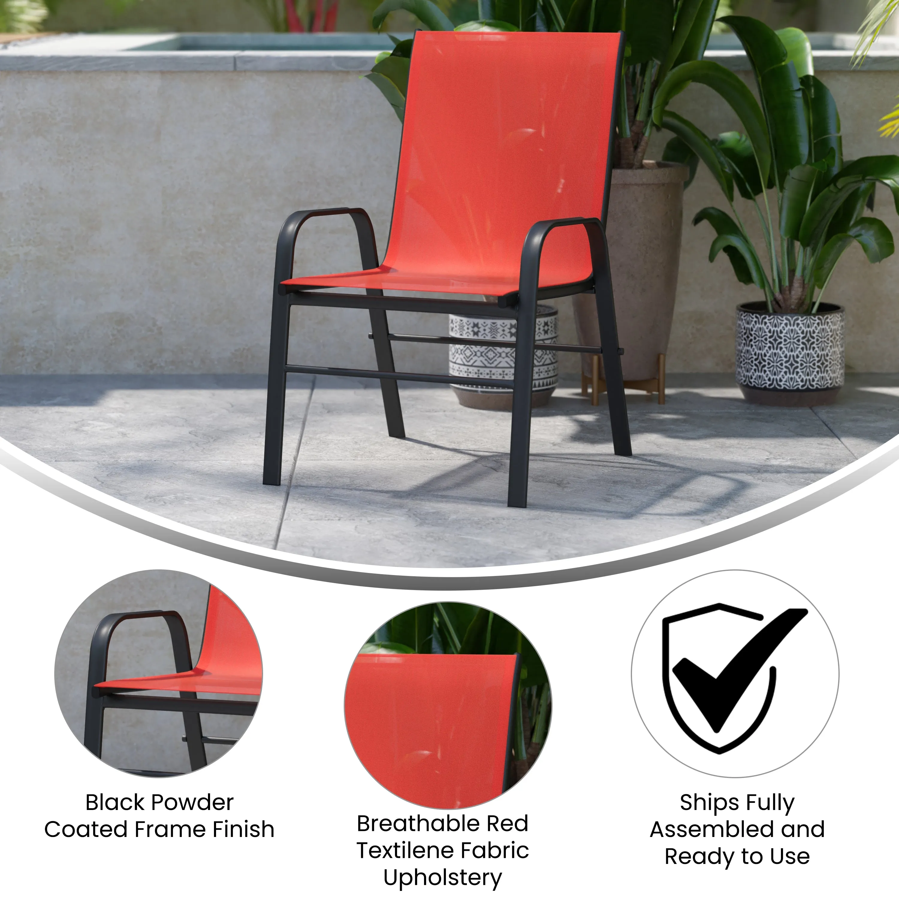 Set of 4 Sling Patio Chairs for Restaurant and Residential Outdoor Spaces