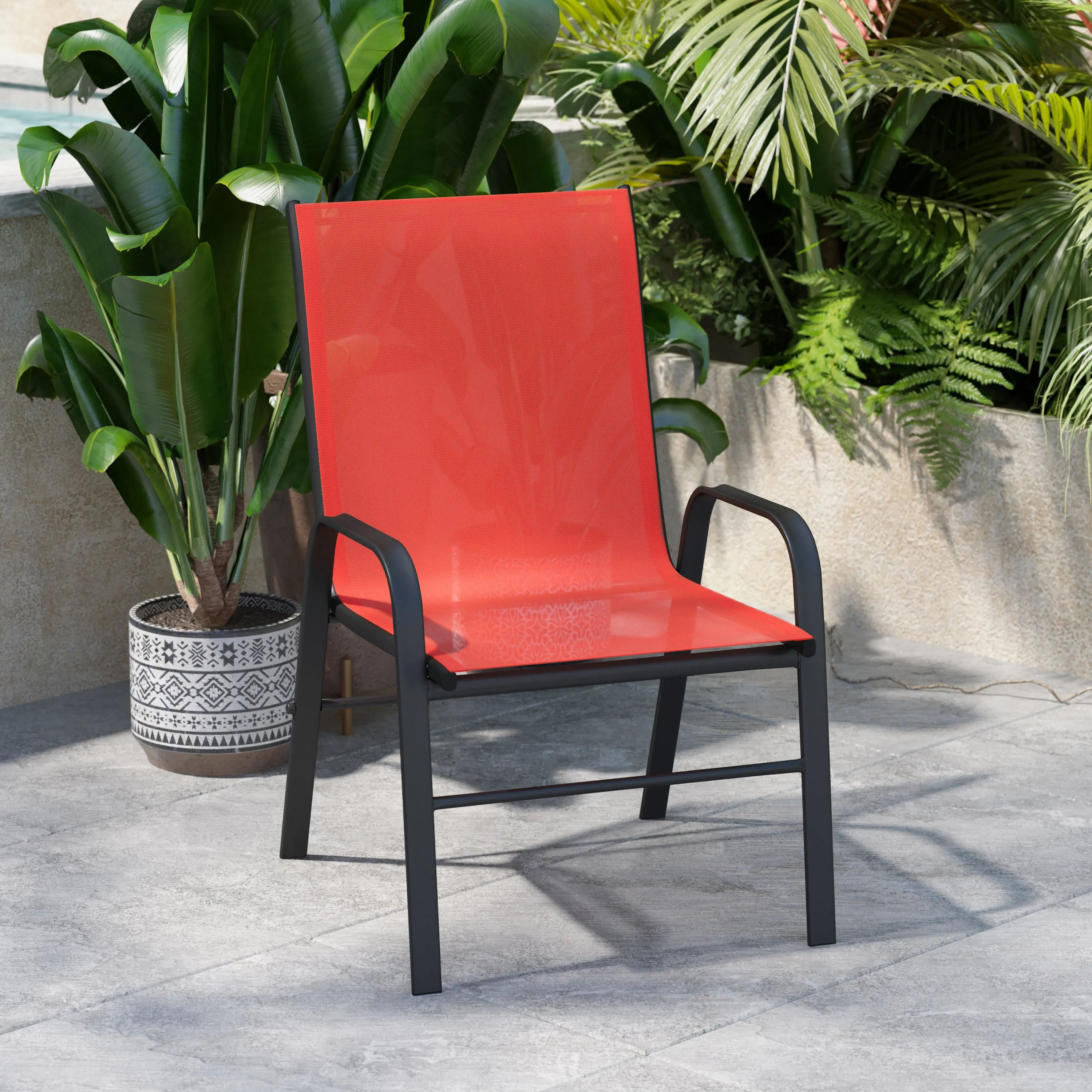 Set of 4 Sling Patio Chairs for Restaurant and Residential Outdoor Spaces