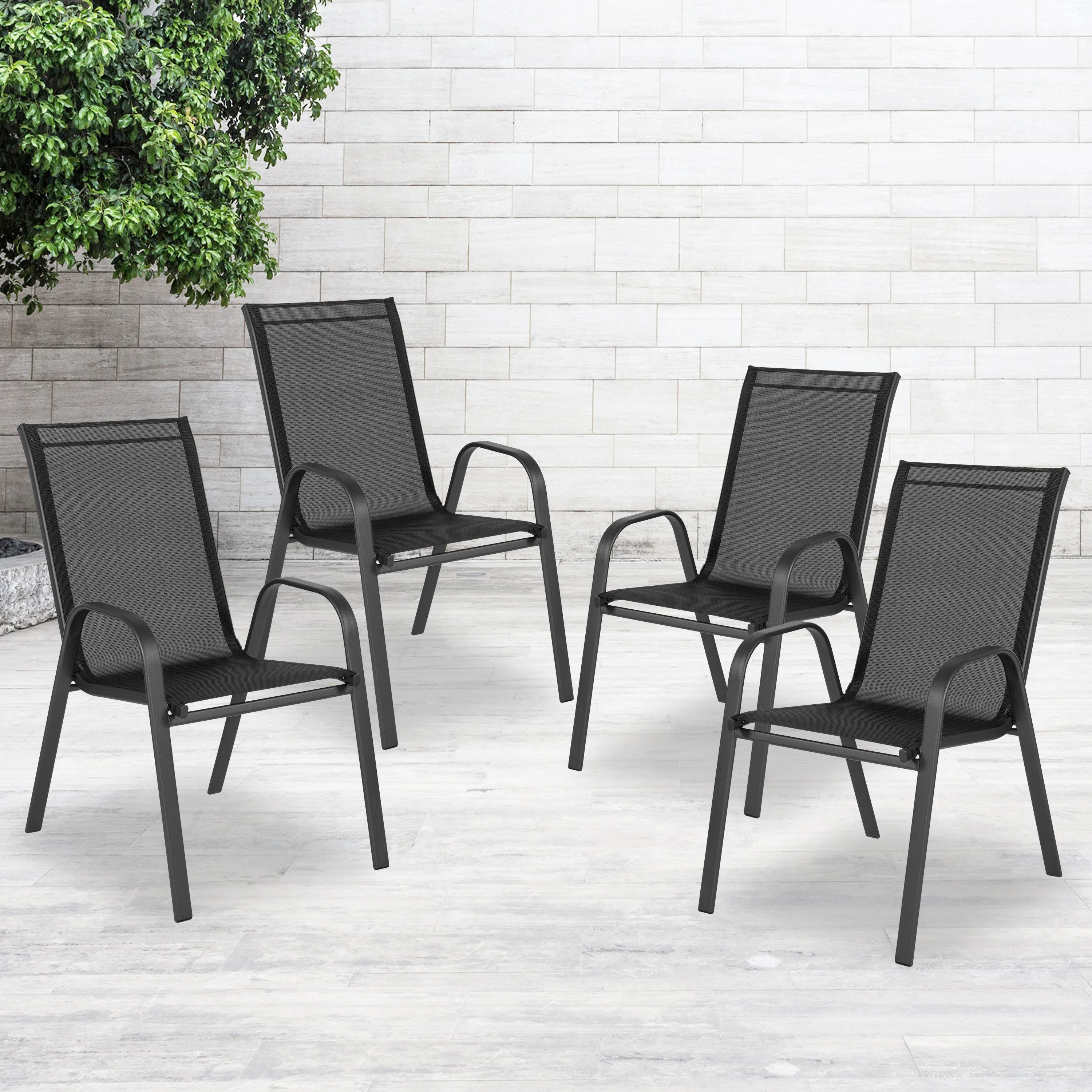 Set of 4 Sling Patio Chairs for Restaurant and Residential Outdoor Spaces