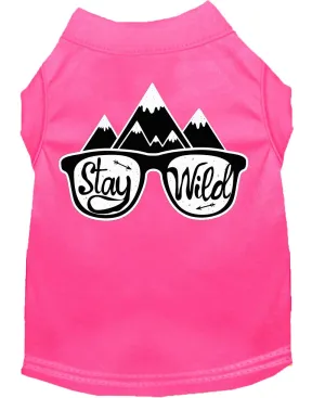 Stay Wild Screen Print Dog Shirt Bright Pink Lg (14)