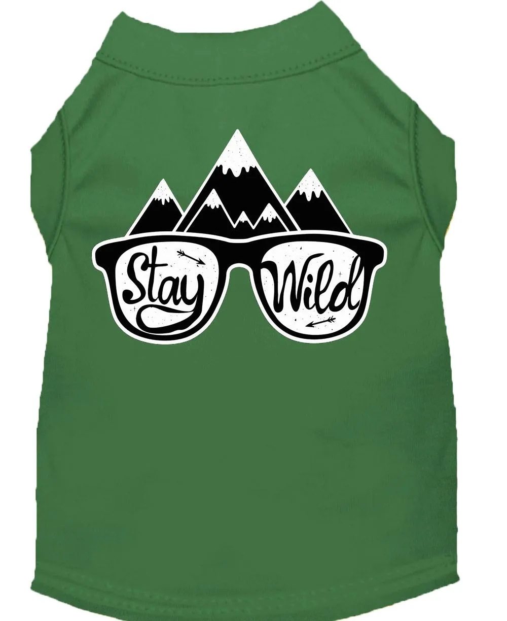 Stay Wild Screen Print Dog Shirt Green Sm (10)