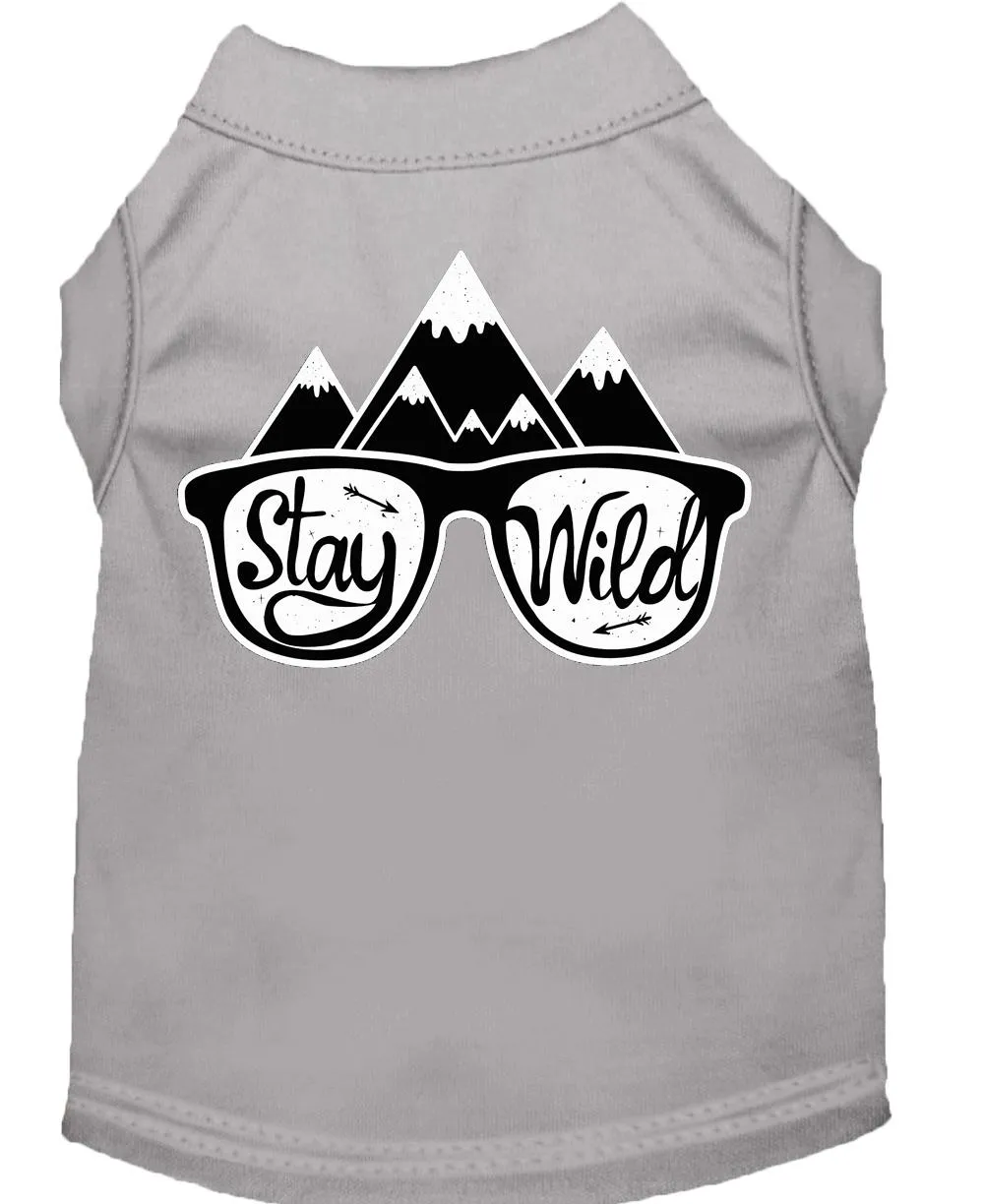 Stay Wild Screen Print Dog Shirt Grey Lg (14)