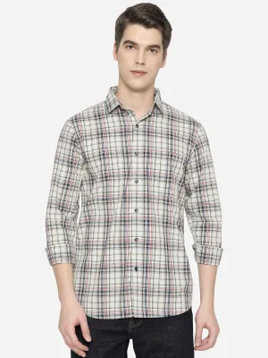 Stone Grey Checked Slim Fit Semi Casual Shirt | JadeBlue