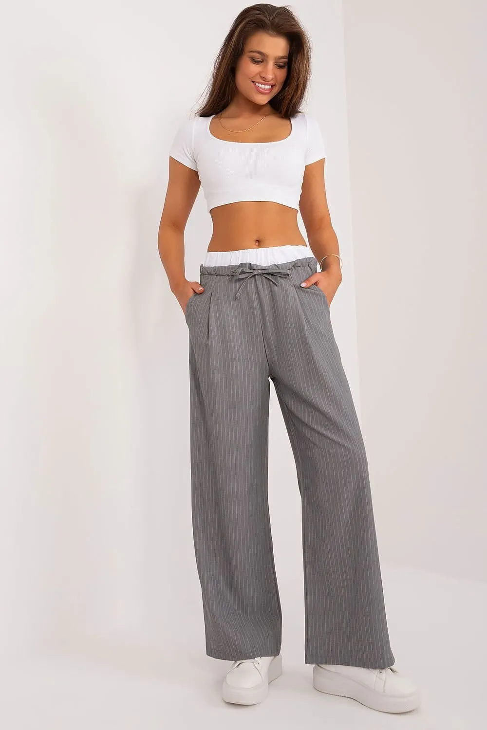 TEEK - Fine Stripe Drawstring Pocketed Trousers