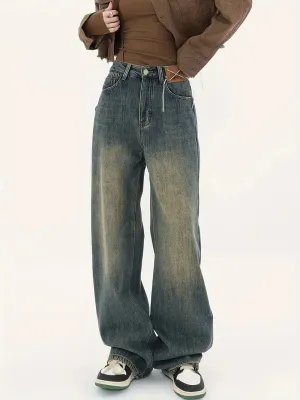 Wenkouban Vintage distressed baggy boyfriend jeans with cut pockets