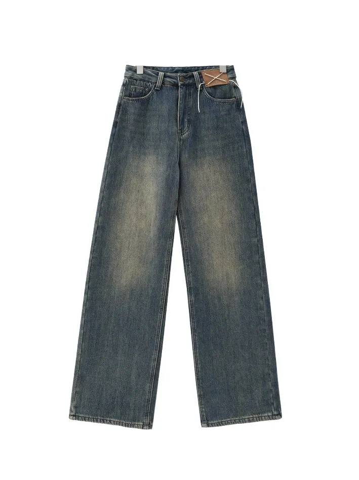 Wenkouban Vintage distressed baggy boyfriend jeans with cut pockets