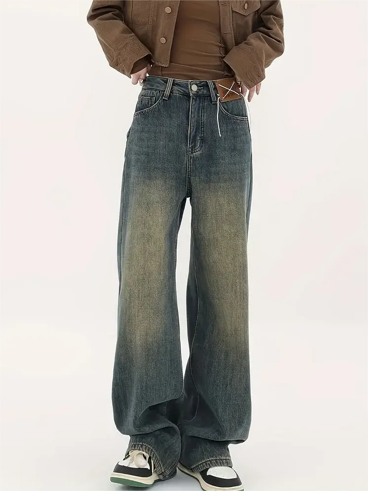 Wenkouban Vintage distressed baggy boyfriend jeans with cut pockets